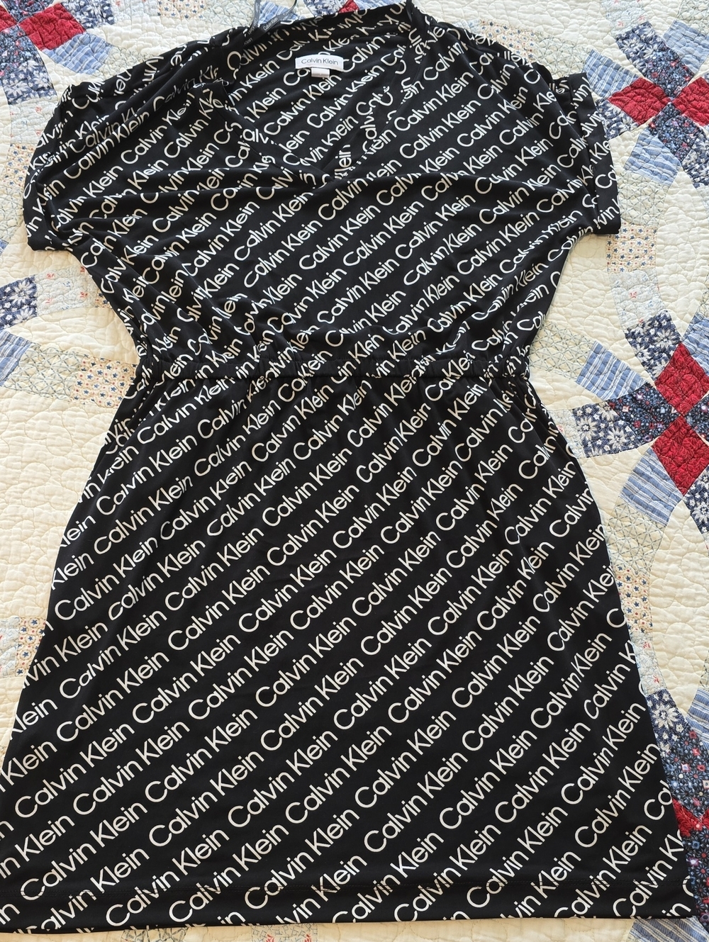 Calvin Klein Black Midi Dress with White Logo Print